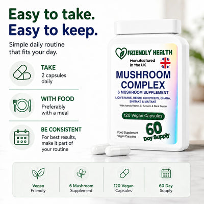 Friendly Health Mushroom Complex | 120 Capsules | Made in UK