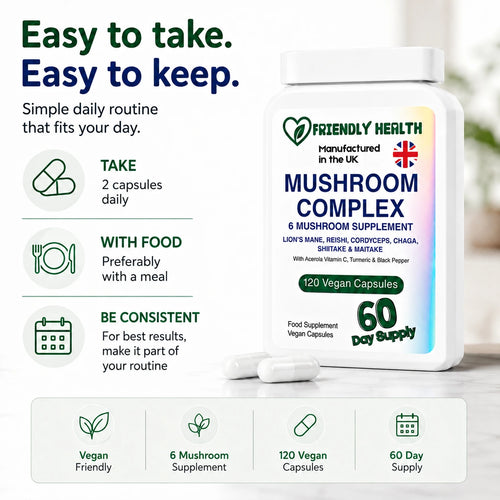 Friendly Health Mushroom Complex | 120 Capsules | Made in UK