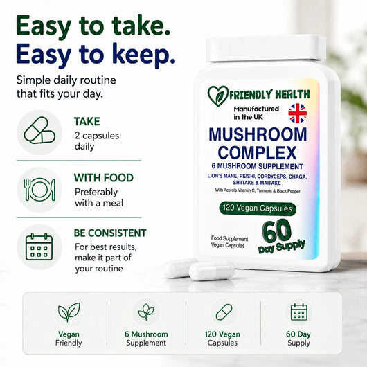 Friendly Health Mushroom Complex | 120 Capsules | Made in UK