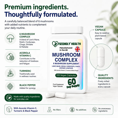 Friendly Health Mushroom Complex | 120 Capsules | Made in UK