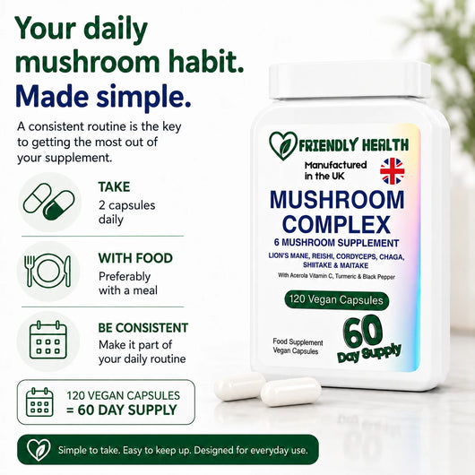 Friendly Health Mushroom Complex | 120 Capsules | Made in UK