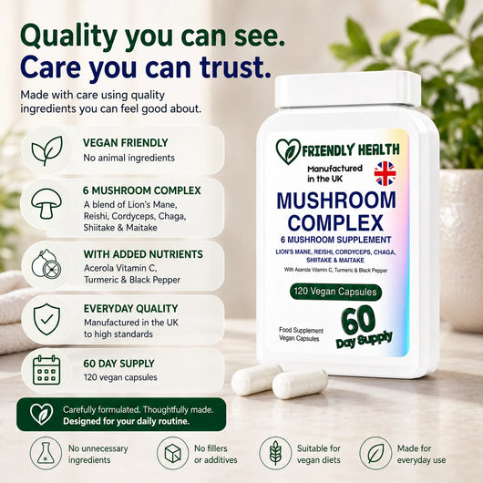 Friendly Health Mushroom Complex | 120 Capsules | Made in UK