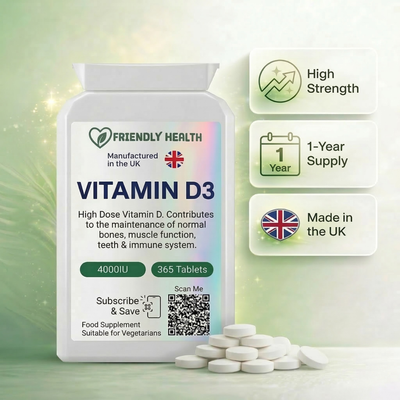 Friendly Health Vitamin D3 4000IU | 365 Tablets | Made in UK